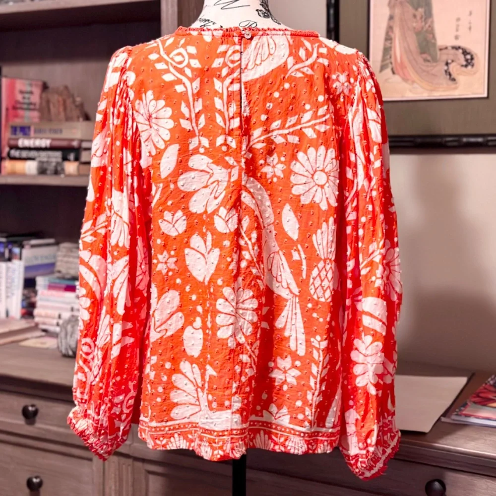 FARM RIO | Neon Jungle Embroidered Blouse, Size Medium - Picture 4 of 6